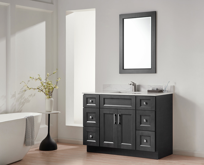 Charcoal Grey 48" Solid Wood Vanity- (2Door) (3 Drawer)