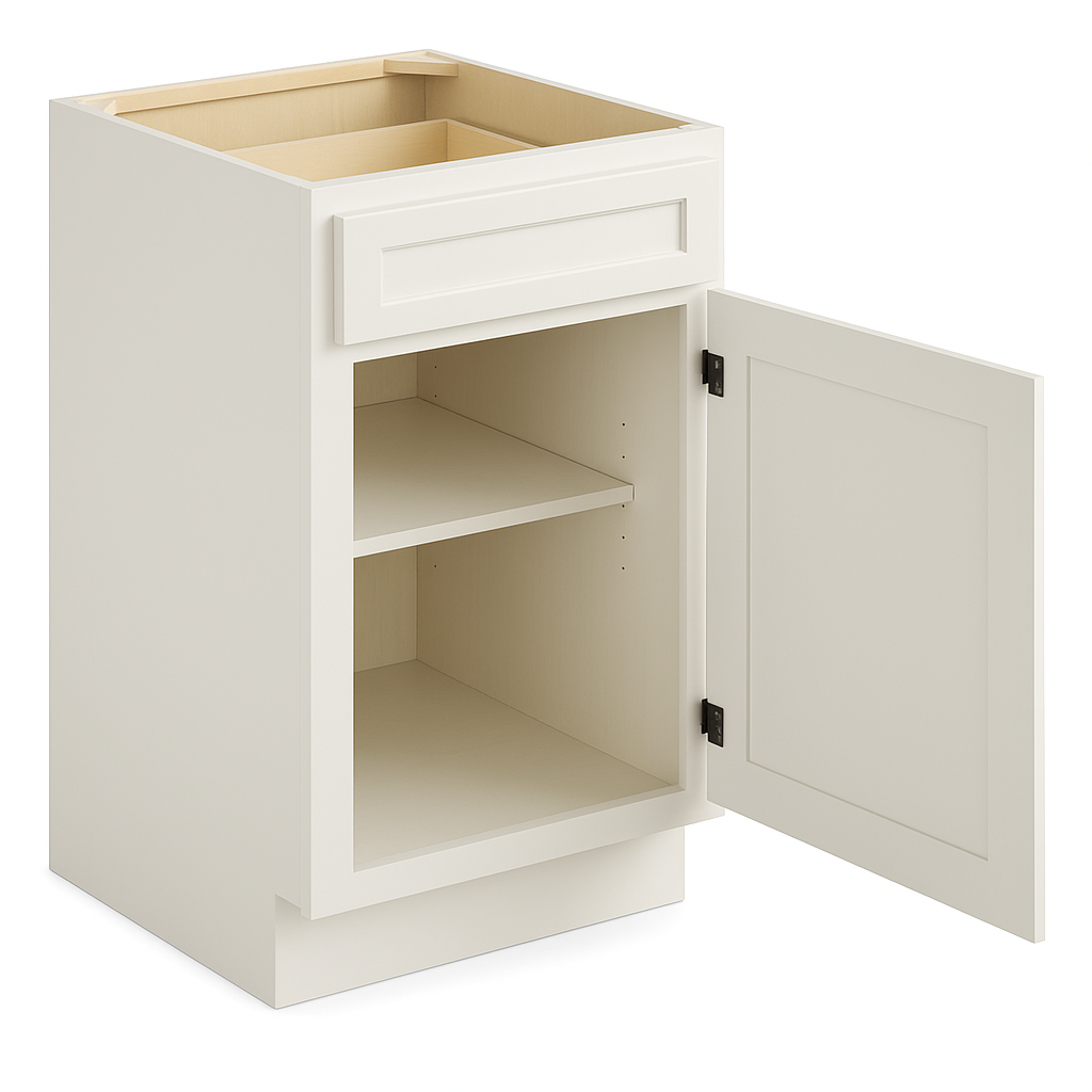 12″ Base Cabinet White Shaker-  Single Door + Single Drawer