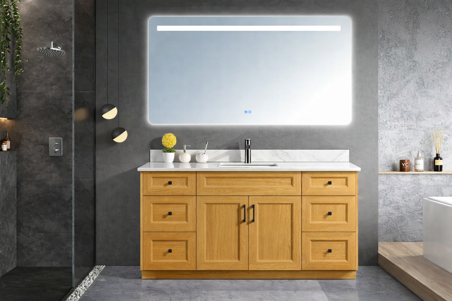 60" Aurora Oak Vanity Freestanding MDF Vanity- Single Sink