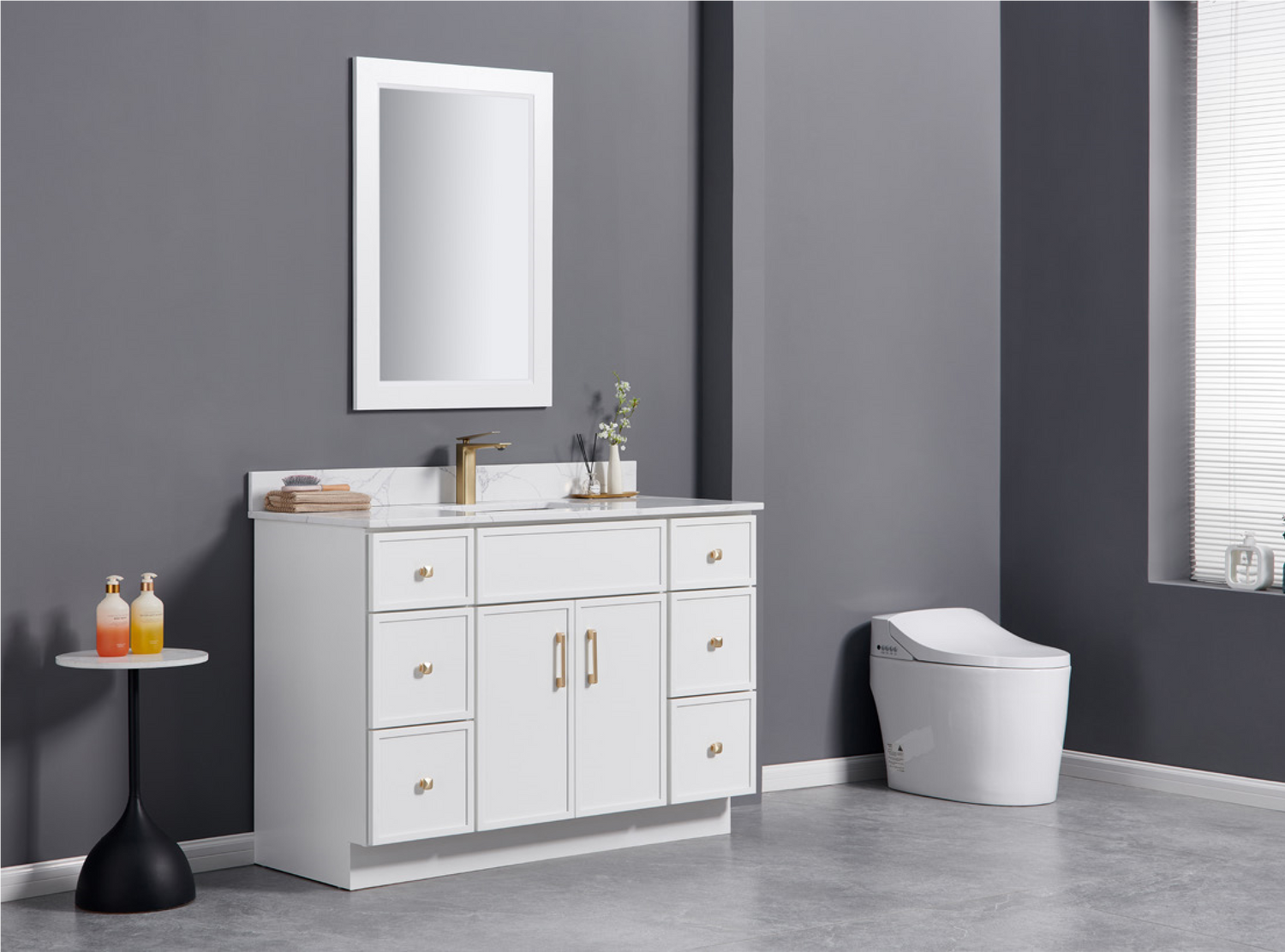 Slim Shaker Solid Wood Vanity- White- 48"