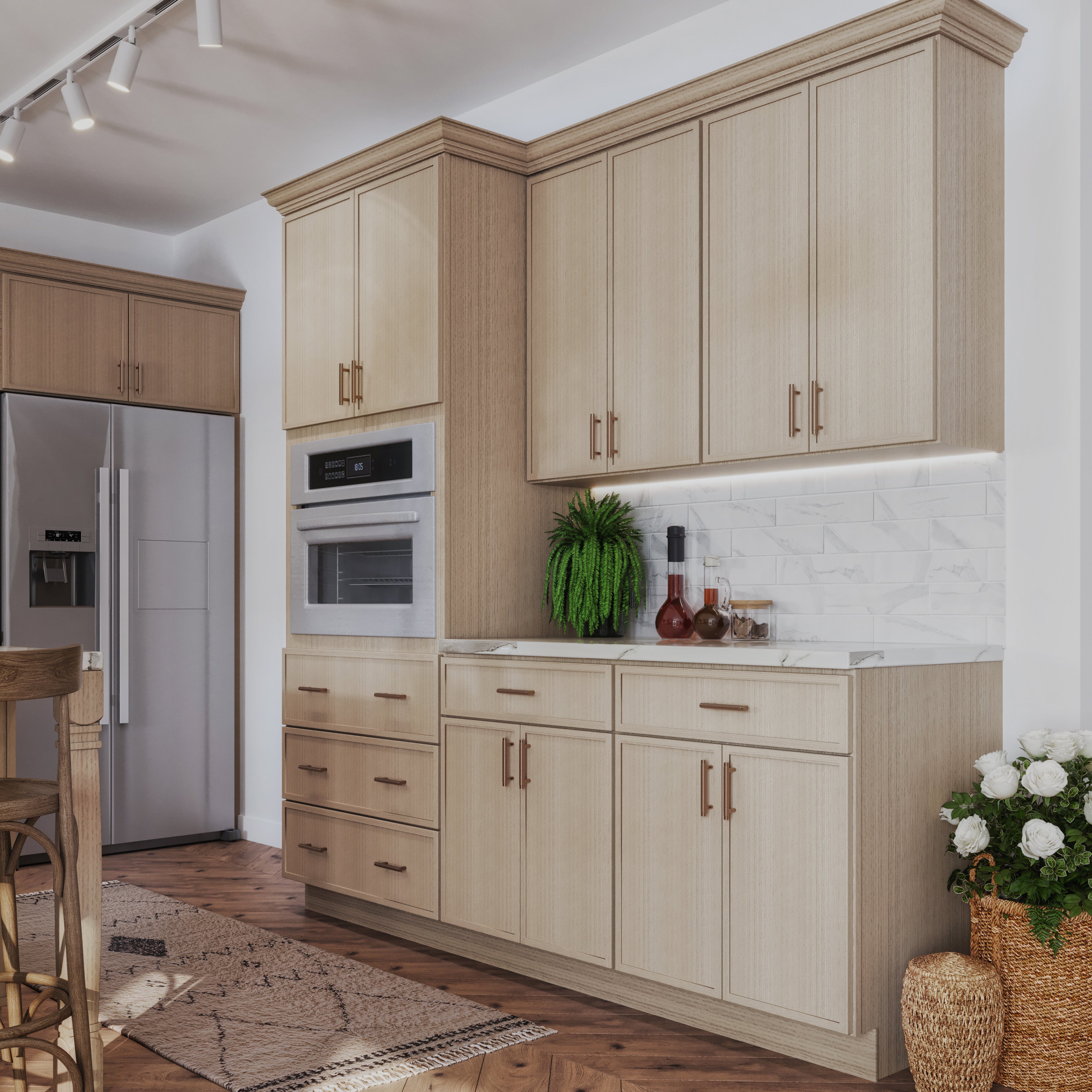 Modern wooden kitchen cabinets with stainless steel appliances and stylish décor by RTA & RTI Cabinets, Canada’s factory-direct RTA and RTI cabinet supplier. Best price than RTA Cabinets in GTA. Shipping Canada & USA.