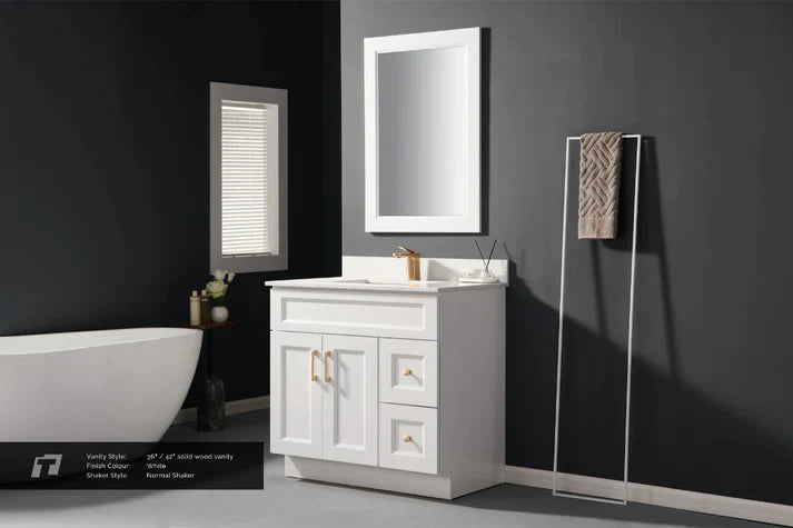 42" Bevel Shaker Solid Wood Bathroom Vanity- ( 2Door) 2 Drawer- Right side