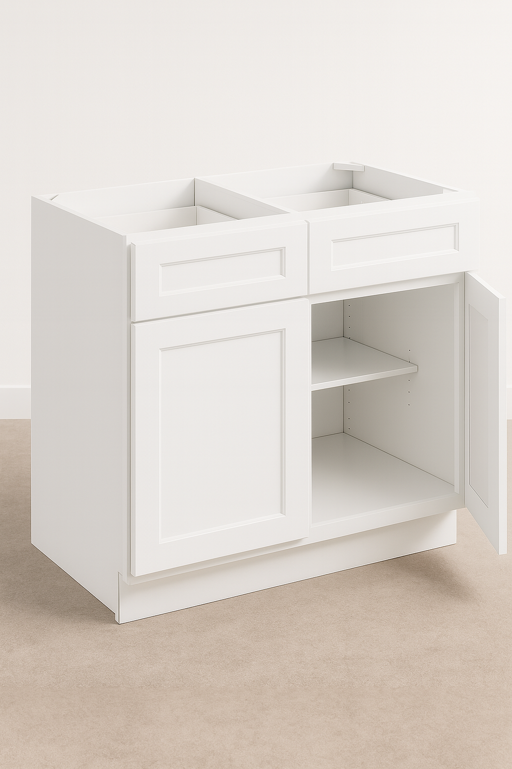 42″ Base Cabinet White Shaker Double Door + Double Drawer