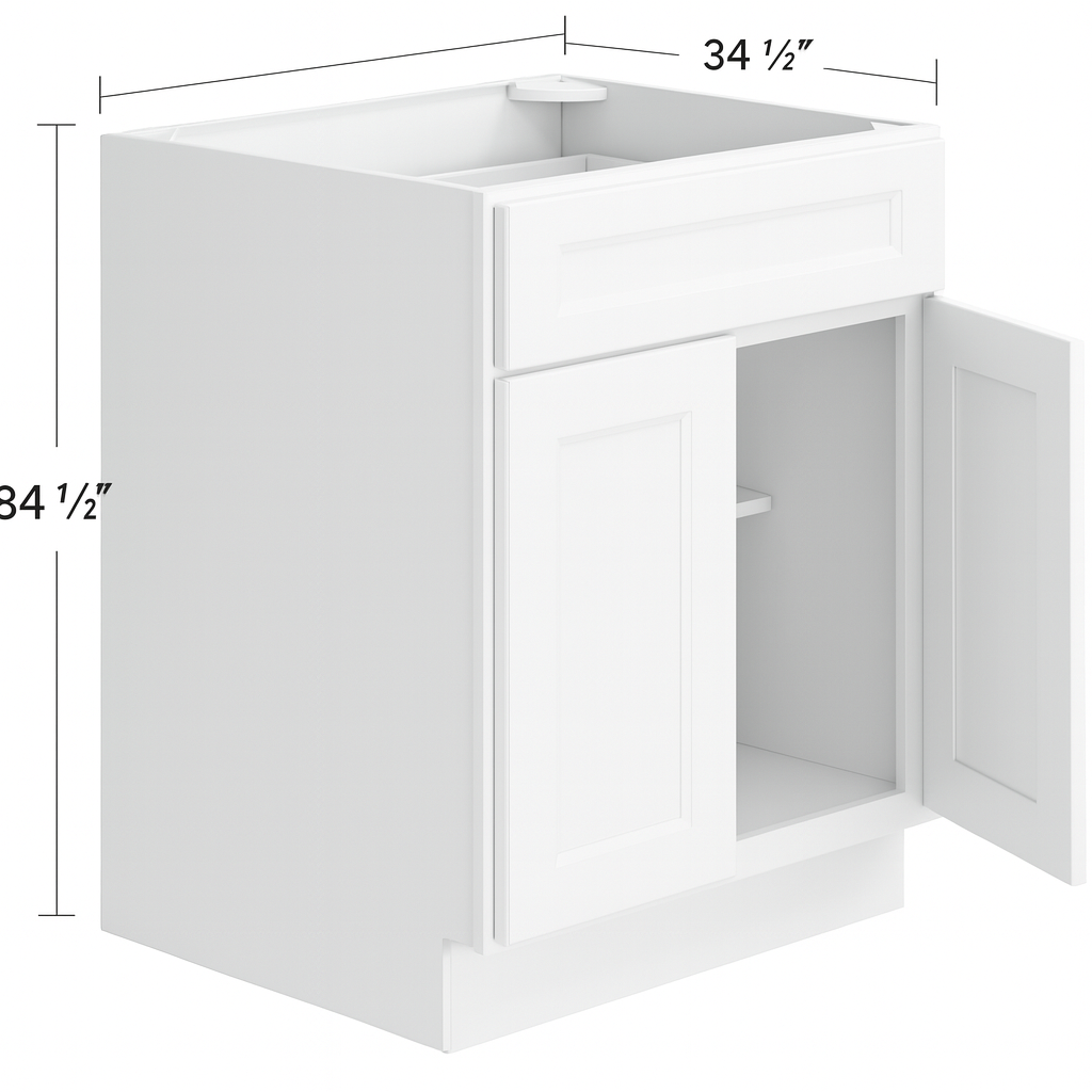 24″ Base Cabinet White Shaker Double Door + Single Drawer