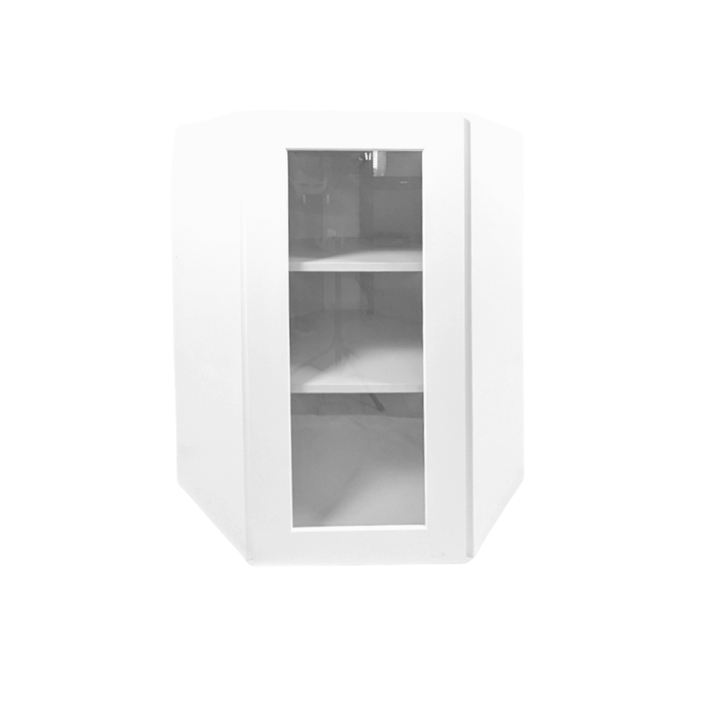 24" Wall Diagonal Glass Cabinet White Shaker